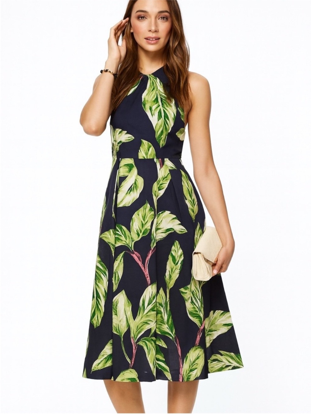 Ann Taylor Amalfi Tropical Leaf Print Halter Dress